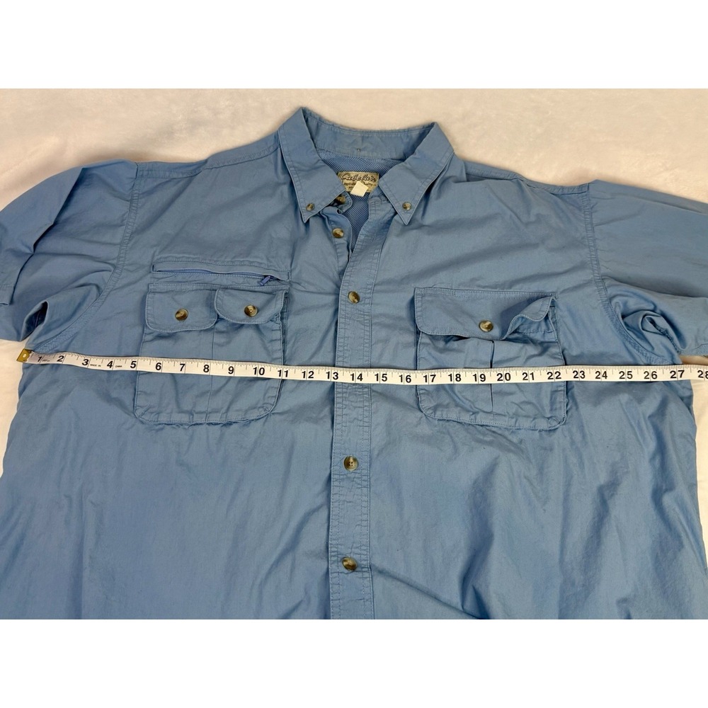 Cabela's Fishing Shirt XL Blue Vented Utility Short Sleeve Outdoor Cotton Pocket - Picture 4 of 8